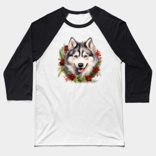 Christmas Husky Dog Wreath Baseball T-Shirt